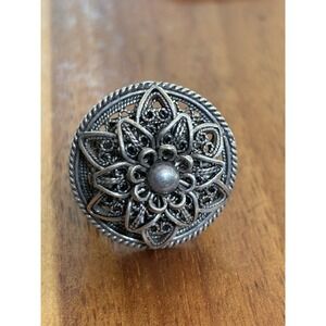 Beautiful Sterling Silver Signed DGS TURKEY 925 Filigree Flower Ring 10.3g Sz 6
